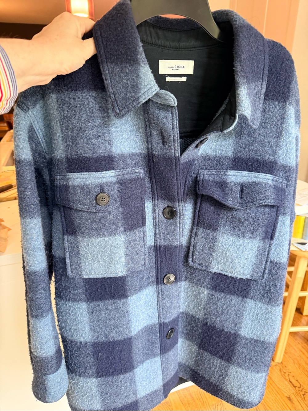 Isabel Marant Navy and Light Blue Plaid Wool Utility Shirt Jacket